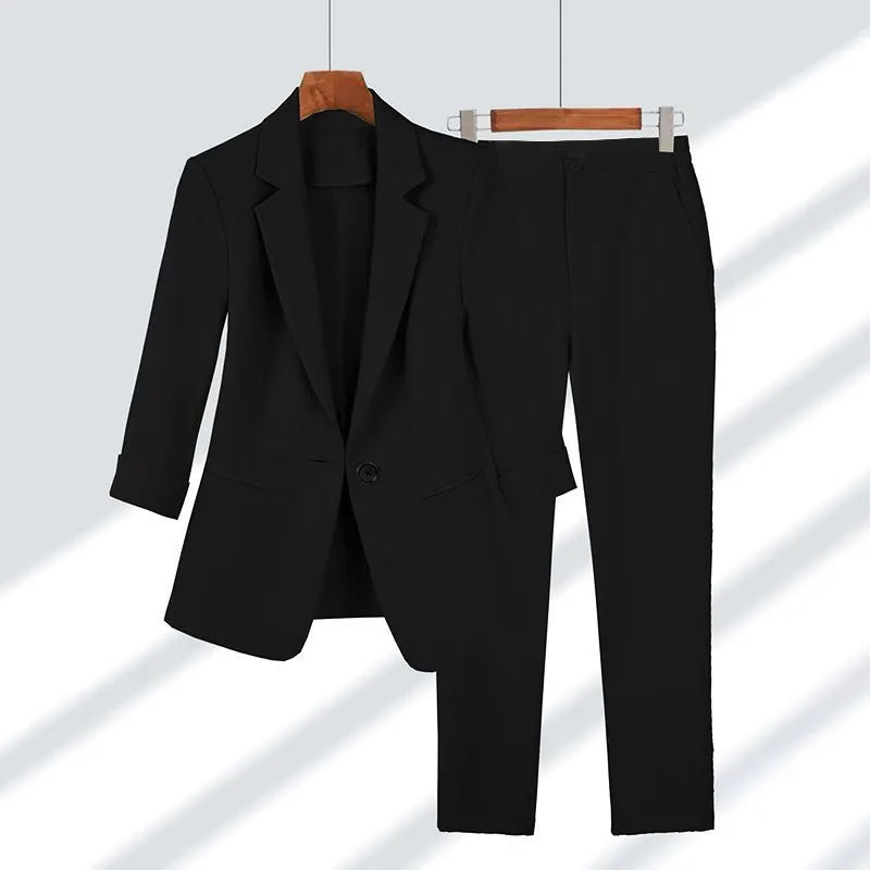 Sofia Amoretti Geneva women's tailored business suit set with high-waist pencil pants, sleek silhouette