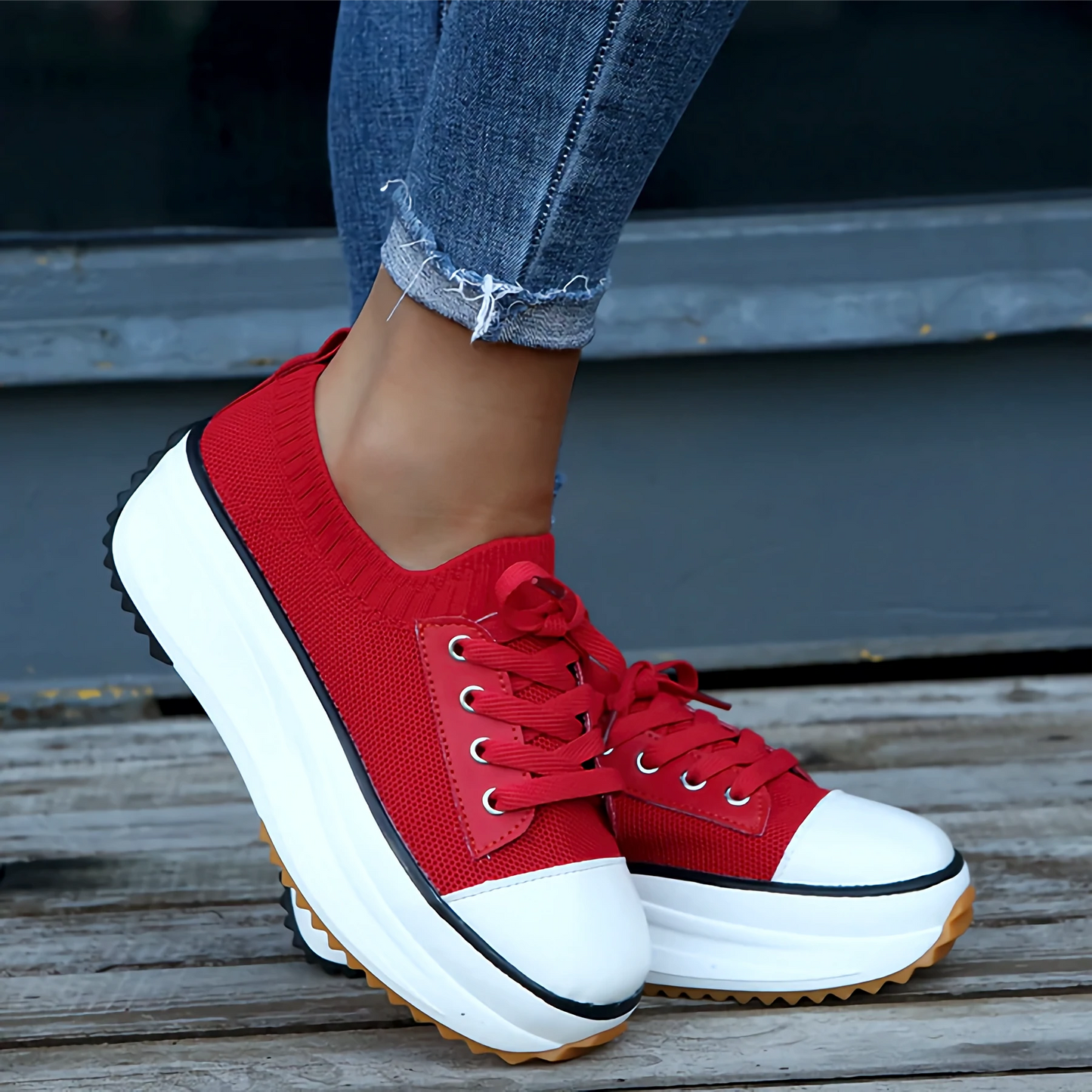 Women's white platform sneakers soft knit upper breathable casual-chic design with flattering lift