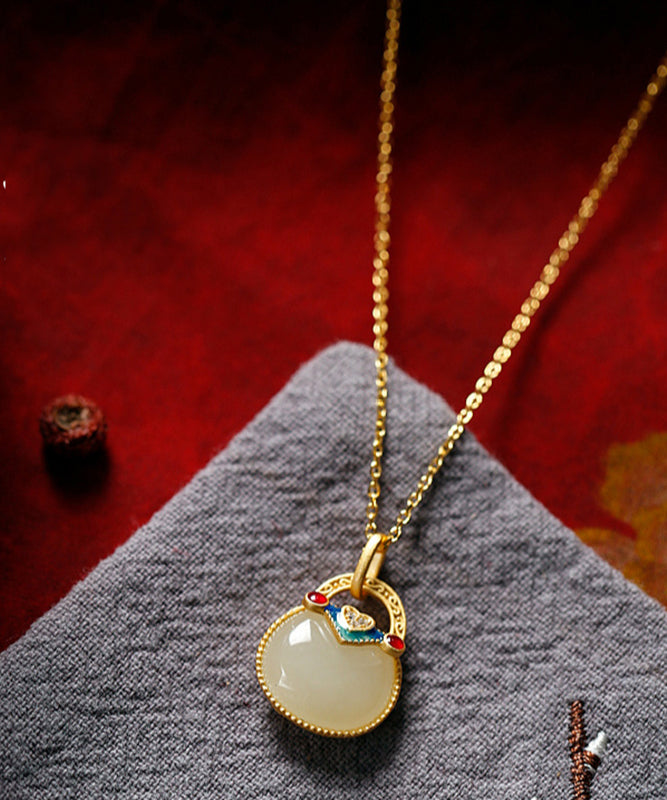 Collier Γ©lΓ©gant avec pendentif en argent sterling et jade dorΓ© - Wavlynn