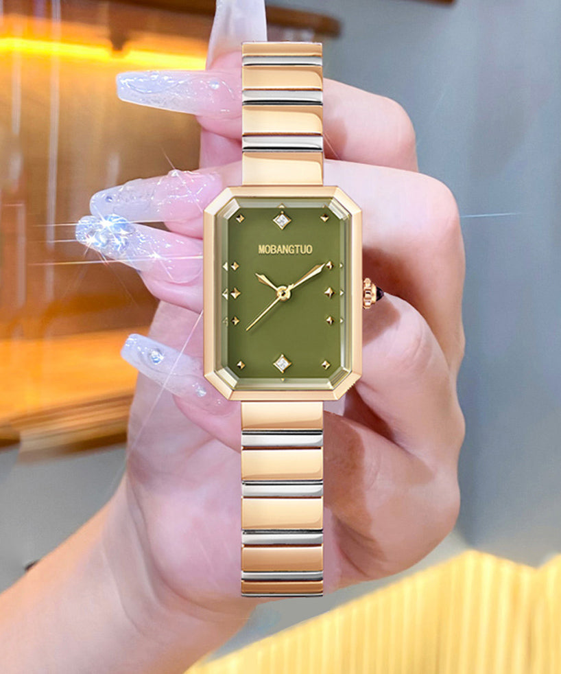 Montres carrΓ©es Γ©lΓ©gantes en acier inoxydable vert avec cristal saphir - Wavlynn