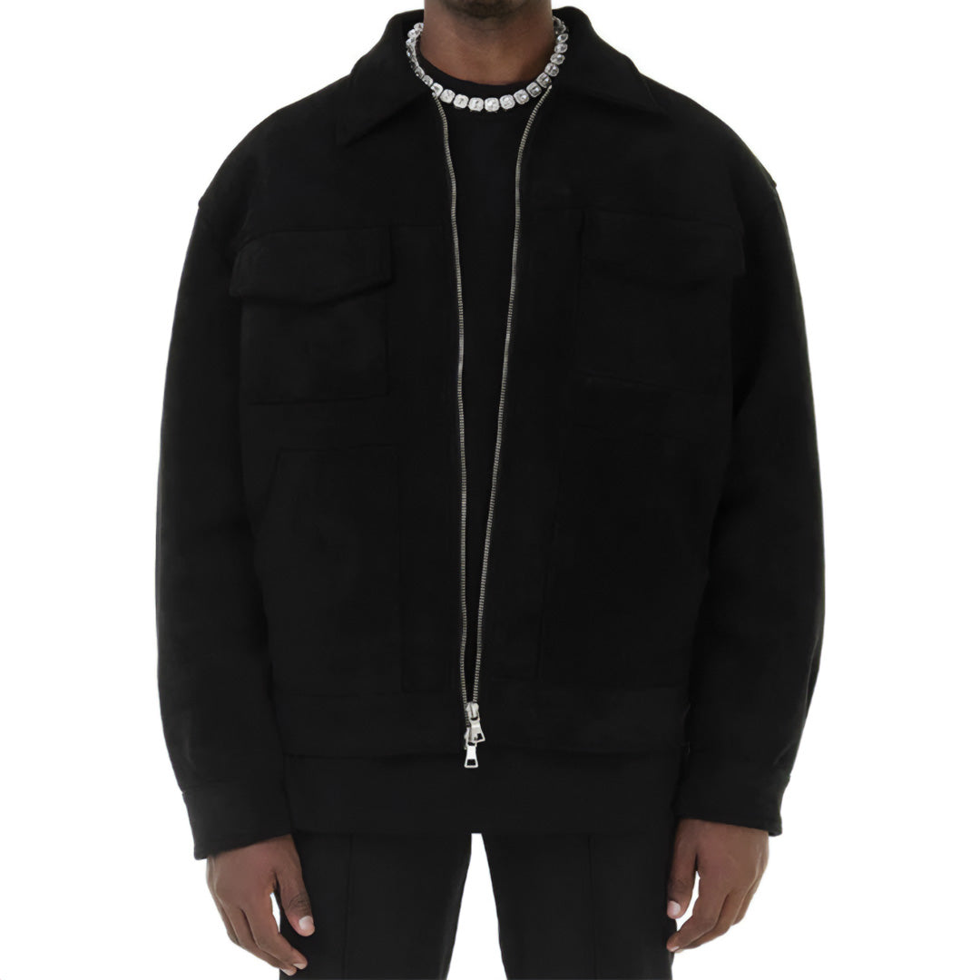 Staxson loose fit suede jacket in warm lining with zipper closure and lapel pockets