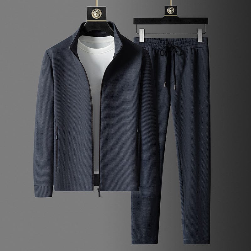 Men's slim fit two-piece tracksuit set with full-zip jacket and tapered joggers lightweight athleisure