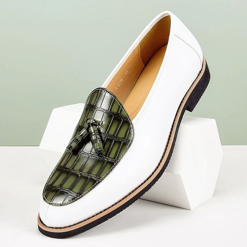 Men's tassel loafers crocodile-embossed microfiber leather slip-on dress shoes refined silhouette