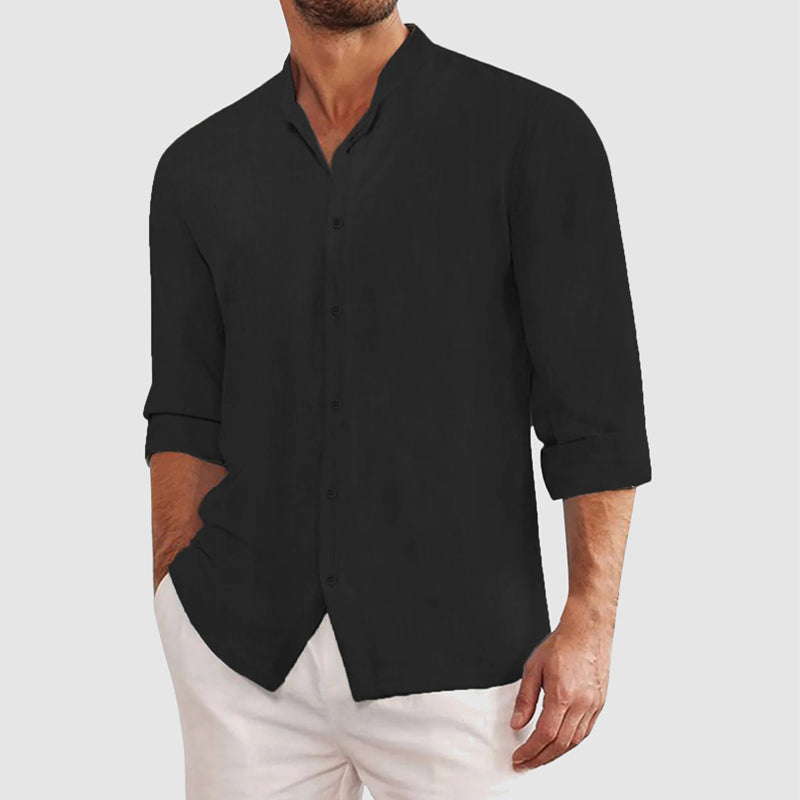 Theodore Willow Maestro long sleeve linen cotton shirt breathable button closure relaxed fit
