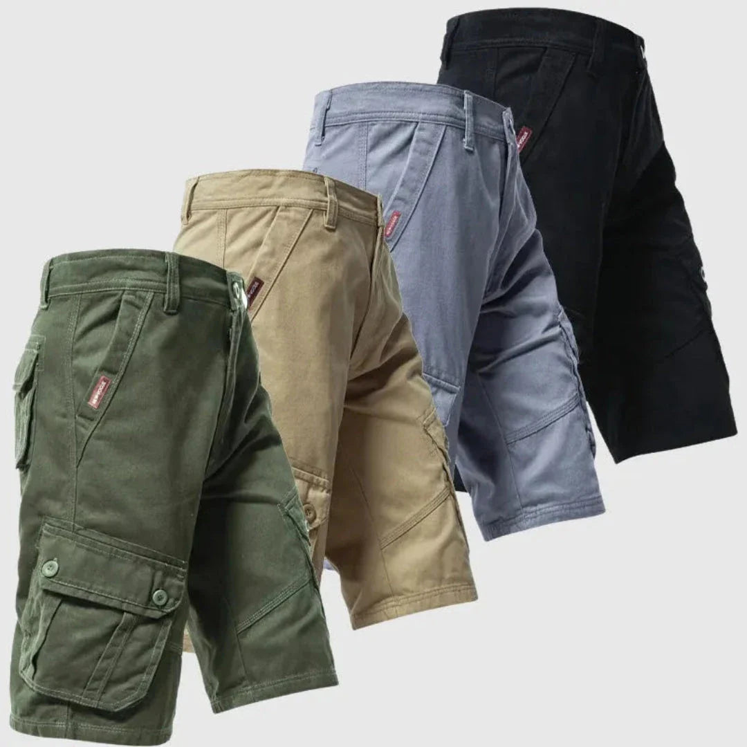 Men's cotton twill cargo shorts multi-pocket relaxed fit breathable outdoor adventure wear