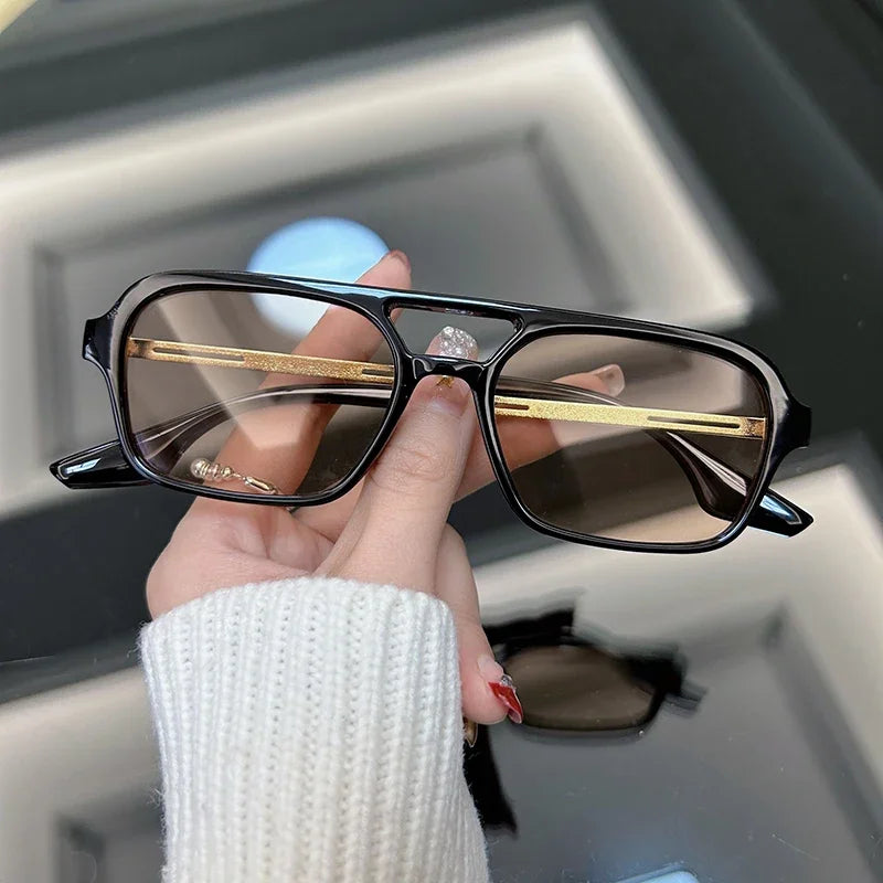 Bold rectangular acetate sunglasses with retro angular frames for everyday confident style