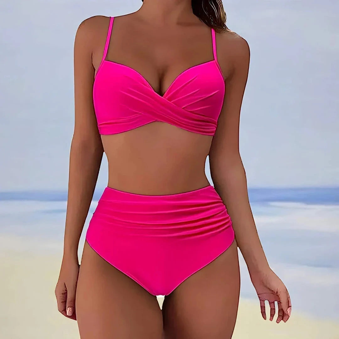 Twist-Front High-Waisted Ruched Bikini Set