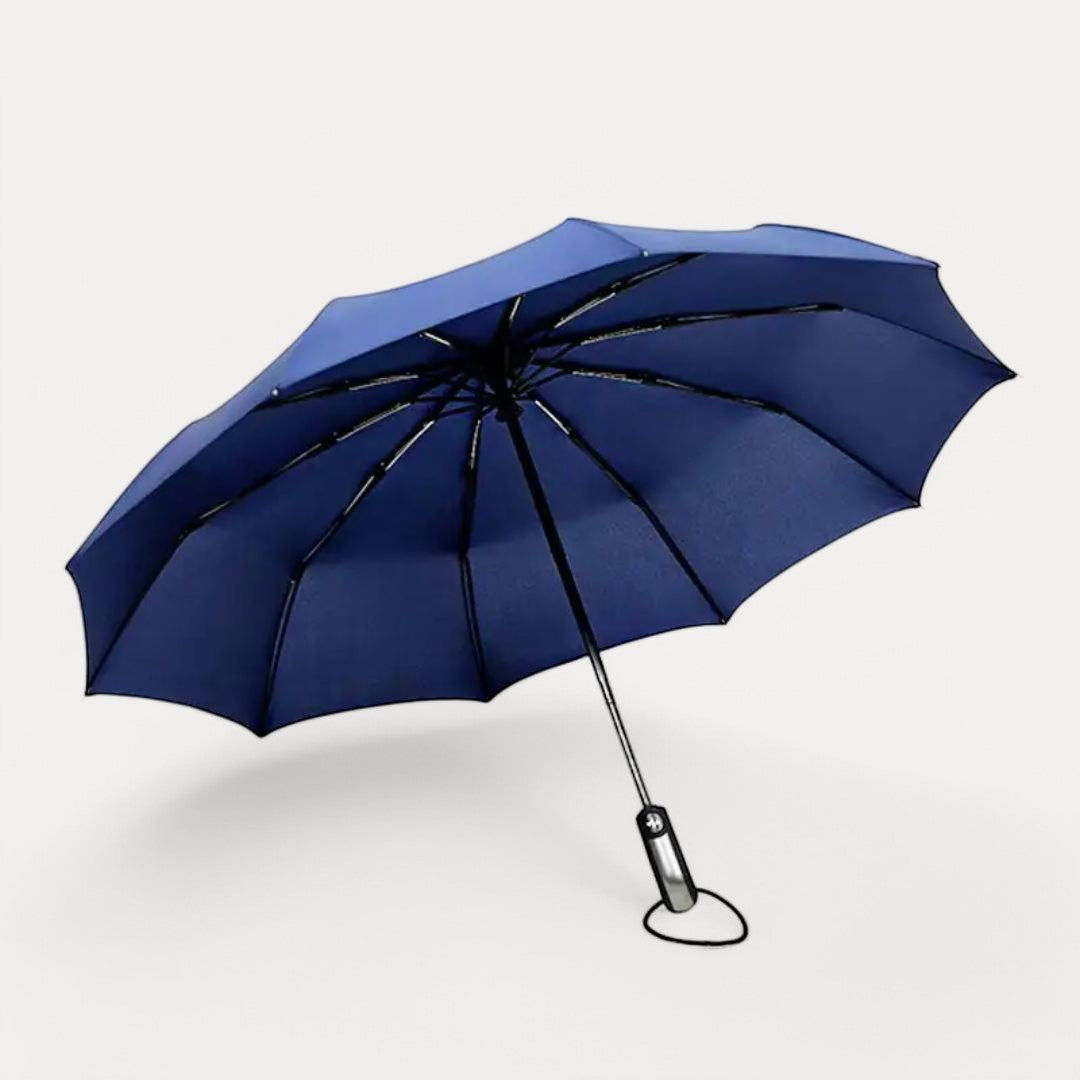 UltraShield auto-fold umbrella with windproof reinforced frame, UV rain protection, compact stylish design