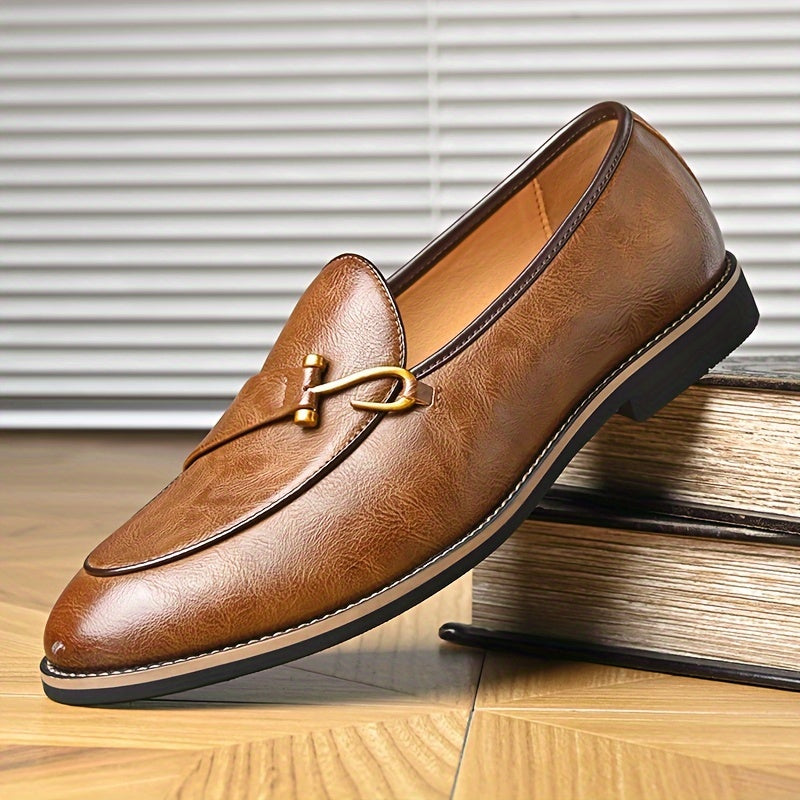 Valerio slip-on leather loafers with decorative strap and metal accent in classic silhouette