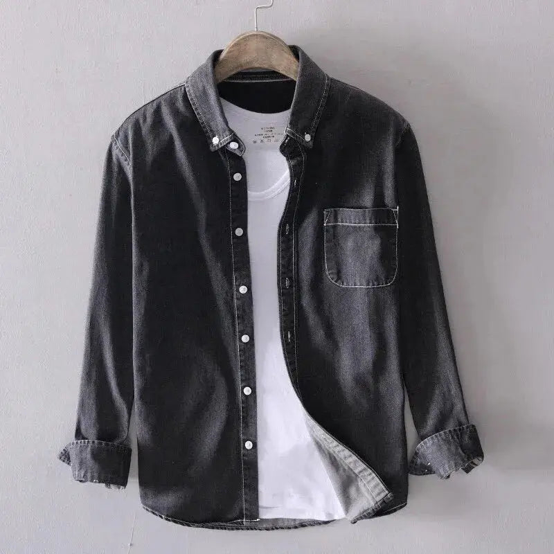 Valiant men's pure cotton denim long sleeve shirt, classic button-down for casual and smart-casual wear