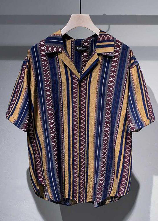 Wavlynn Black Peter Pan Collar Patchwork Stripe Cotton Shirt For Men Long Sleeve New Spring Collection main image 1