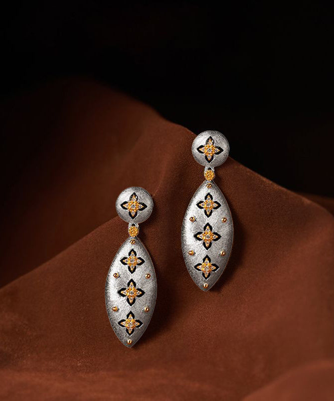 Boucles d'oreilles pendantes vintage en soie et argent sterling avec trèfle à quatre feuilles - Wavlynn