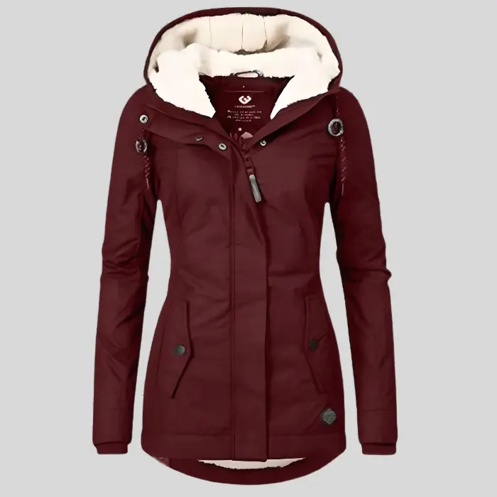 Women's lightweight waterproof rain jacket with drawcord hood, windproof shell and extended hem coverage