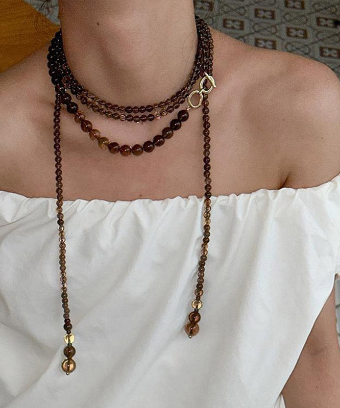Collier de perles graduΓ©es en cuivre dorΓ© chocolat pour femme - Wavlynn