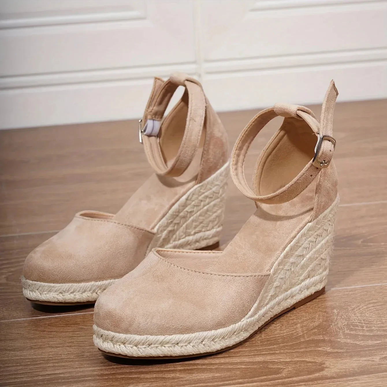 Savannah women's closed-toe espadrille wedge with braided jute sole and adjustable ankle strap