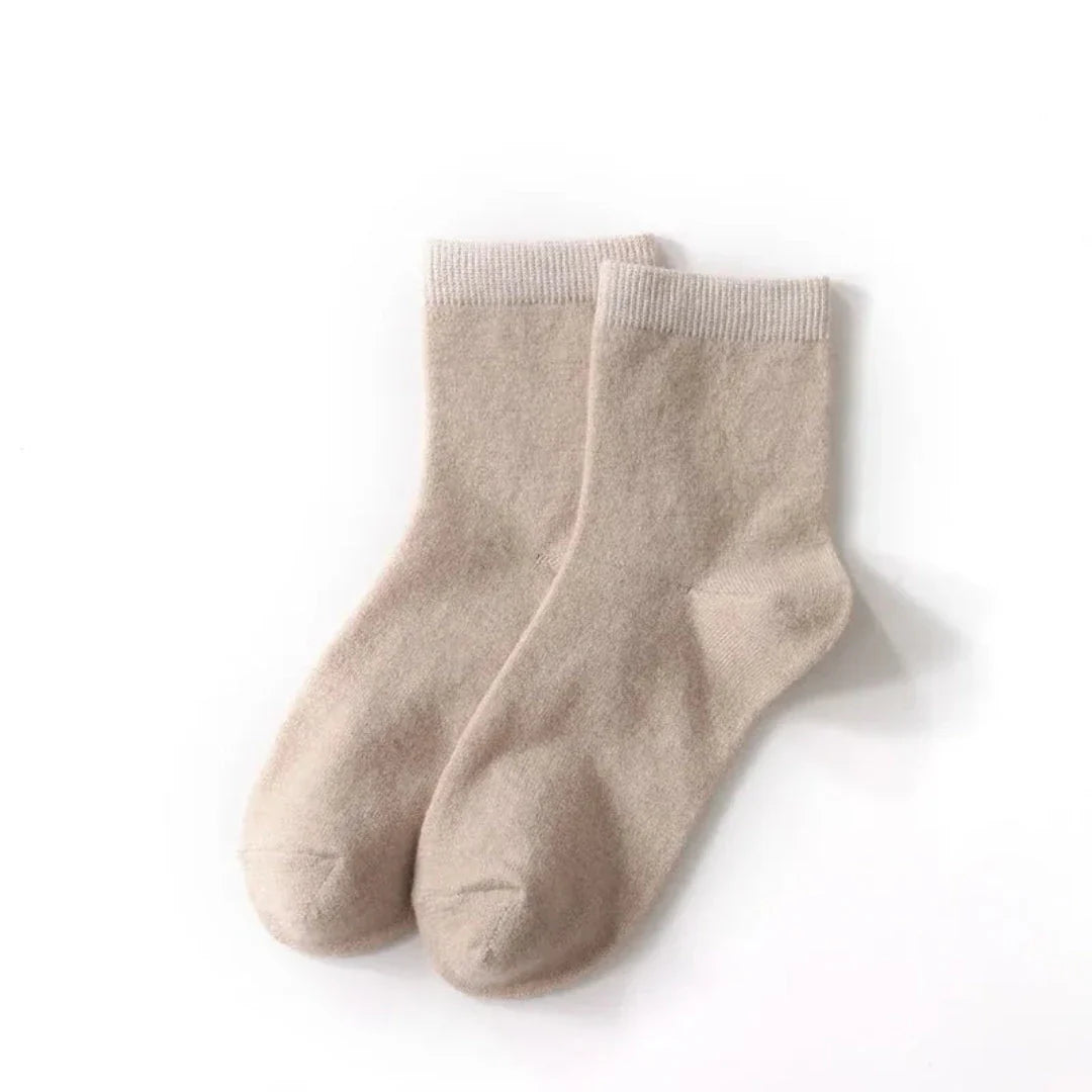 Women's wool knitted mid-calf socks in neutral tones, soft non-itchy breathable fabric for everyday wear