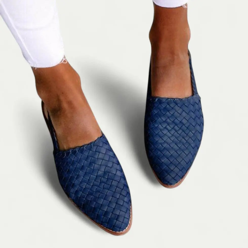Women's woven slingback flats in neutral tone, chic breathable upper with ergonomic footbed for all-day comfort