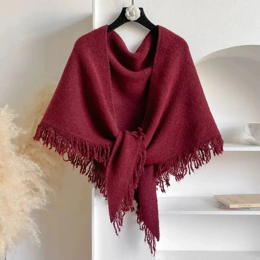 Yuliana soft tassel shawl with delicate fringe trim, lightweight and versatile for effortless layering