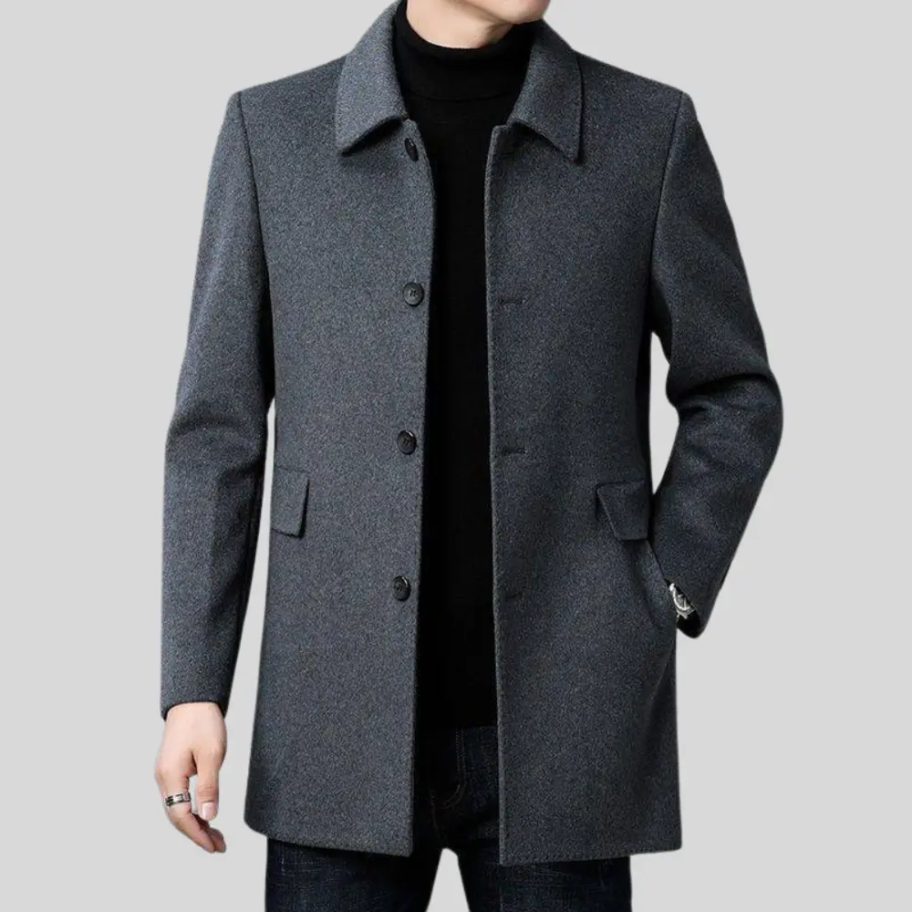 Augustus single breasted coat tailored fit mid-thigh length classic collar sleek silhouette