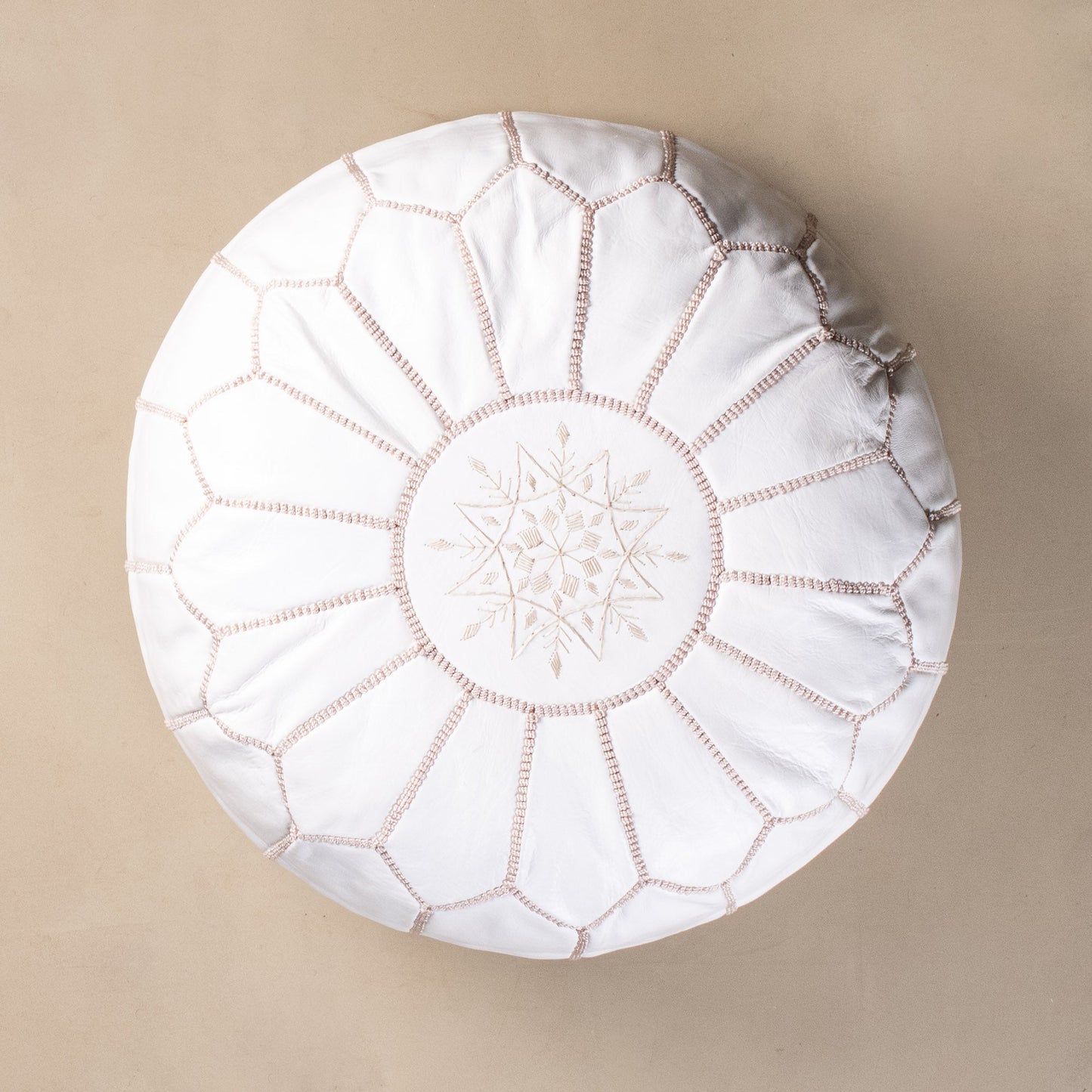 Authentic Moroccan Leather Pouf - White and Beige - Wavlynn