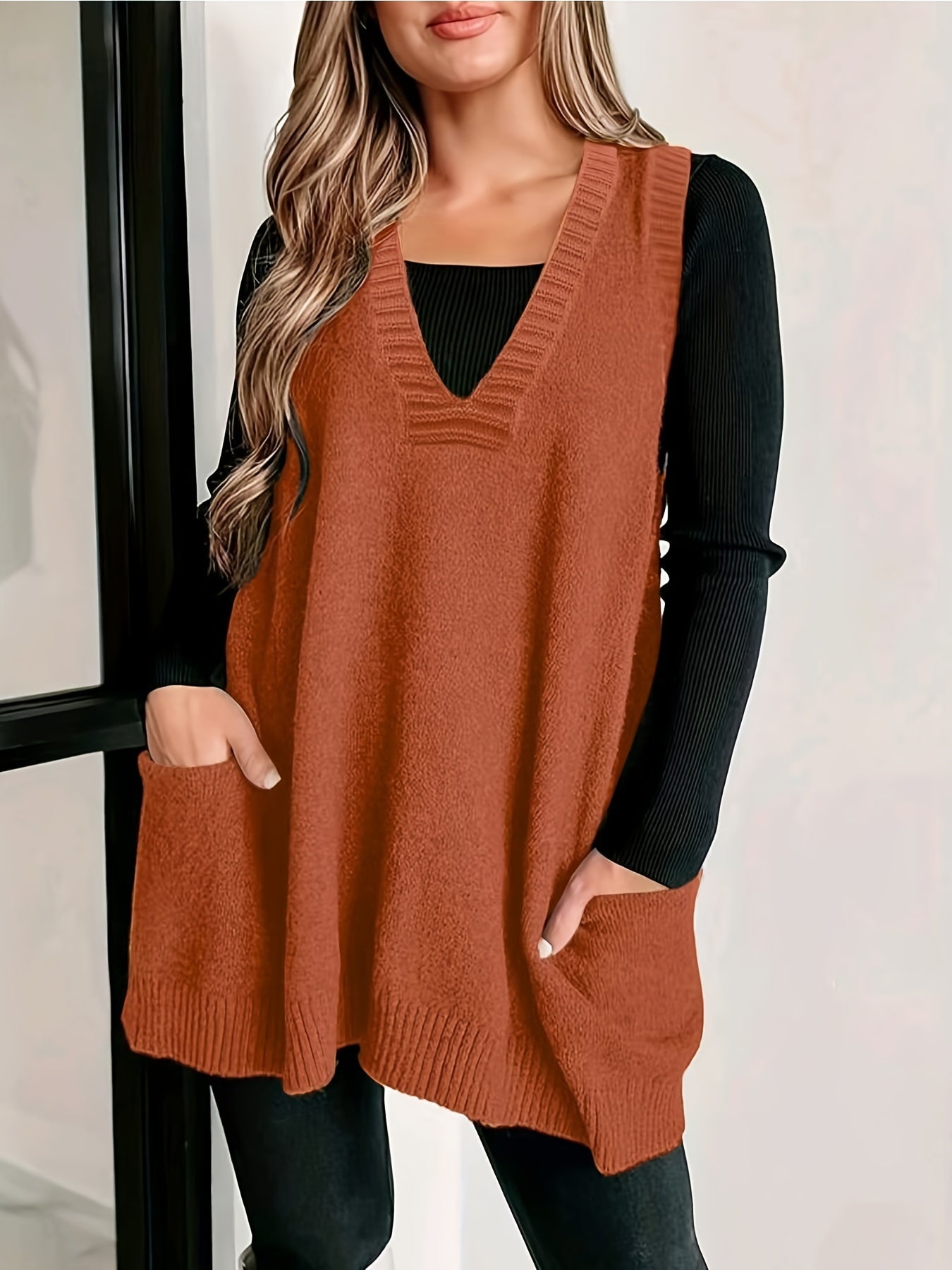 Aria casual V-neck vest relaxed flattering silhouette breathable fabric versatile layering piece