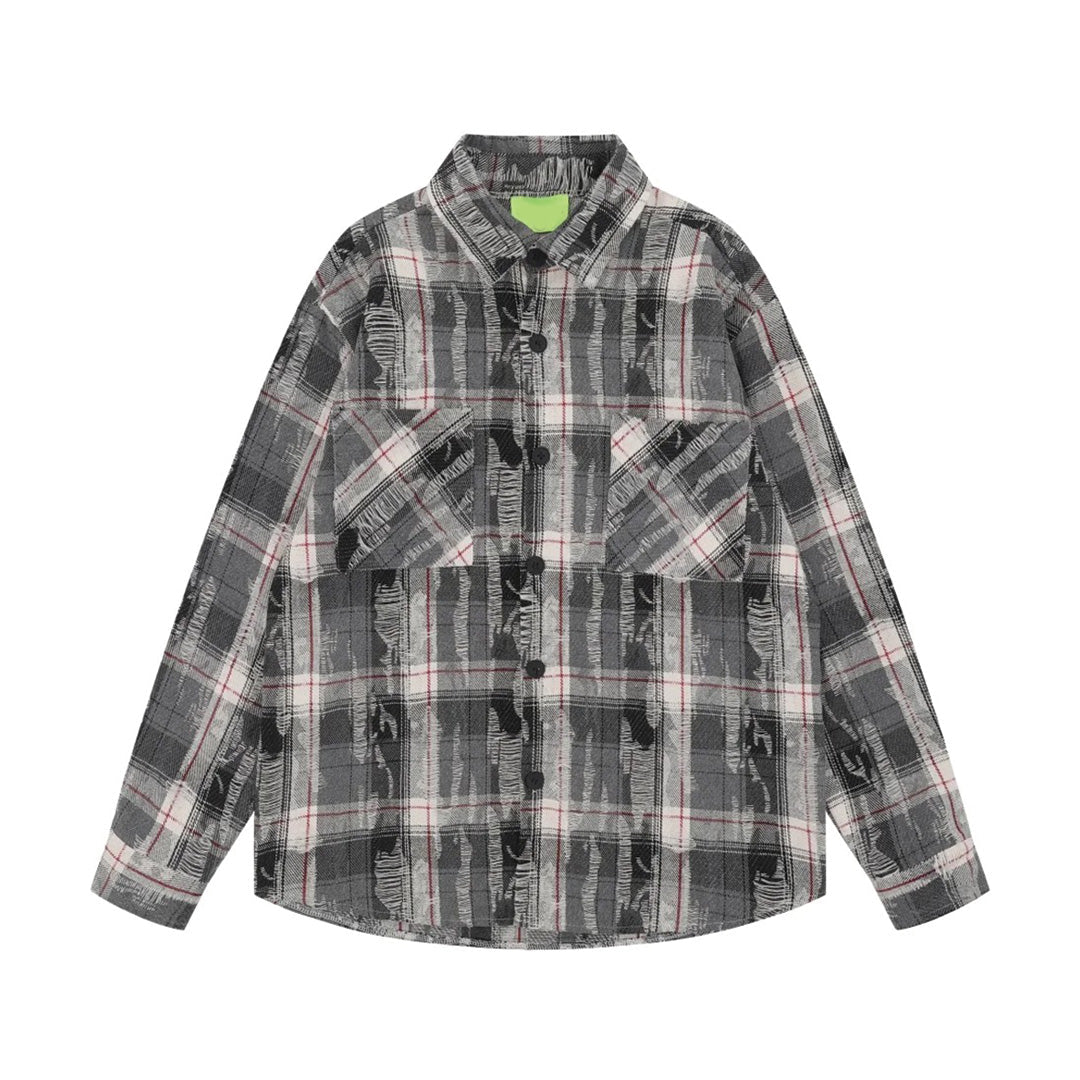 Red plaid cotton overshirt, relaxed fit, long sleeves, oversized dual chest pockets