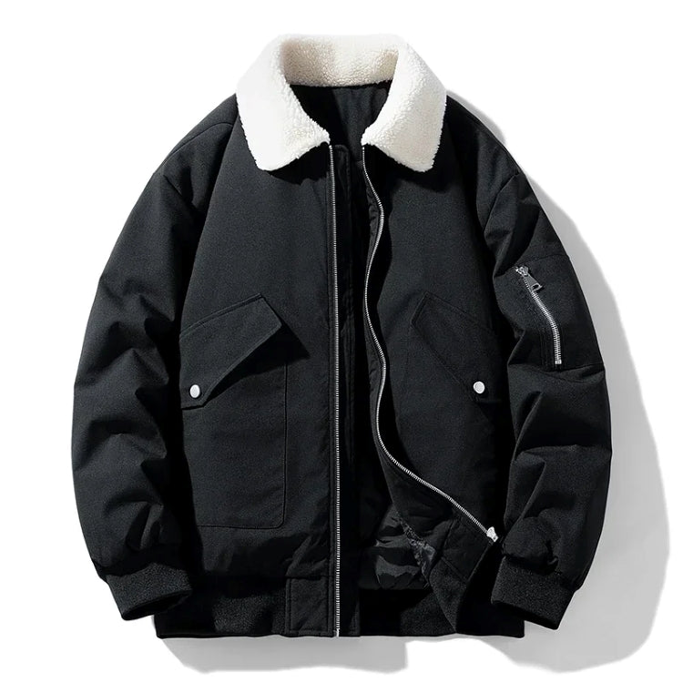 Olive sherpa lined bomber jacket white fur collar quilted lining cargo pockets unisex flight style