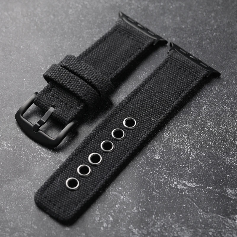 Men's textured nylon watch band with solid buckle closure durable strap in neutral tone
