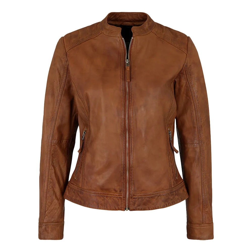 Wavlynn Mens Black Leather Biker Jacket With Snap Down Lapel And Asymmetrical Zipper And Zippered Pockets main image 1