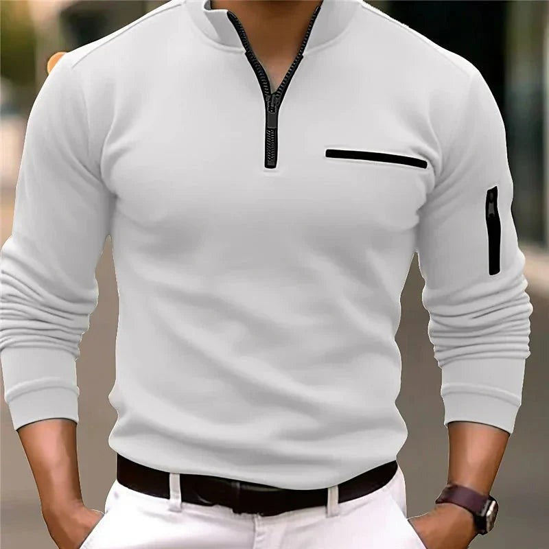 Sterling navy long-sleeve polo shirt tailored fit with classic ribbed collar for men