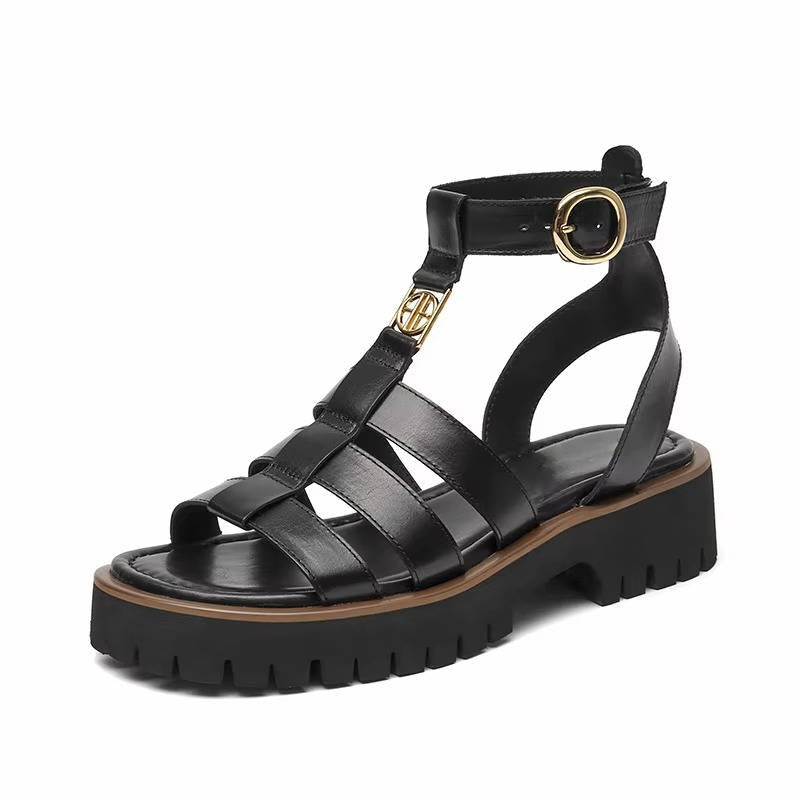 Women's brown premium leather gladiator sandals with multi-strap wraparound design for all-day comfort