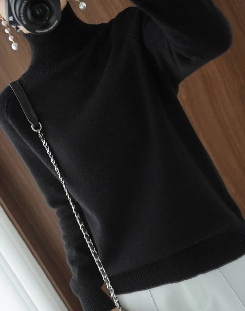Women's pure cashmere turtleneck sweater, soft lightweight knit with anti-pilling elegant everyday fit
