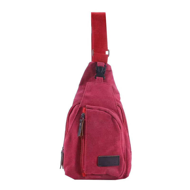 Wavlynn canvas sling bag in neutral tone, lightweight crossbody with four zip pockets for hands-free carry