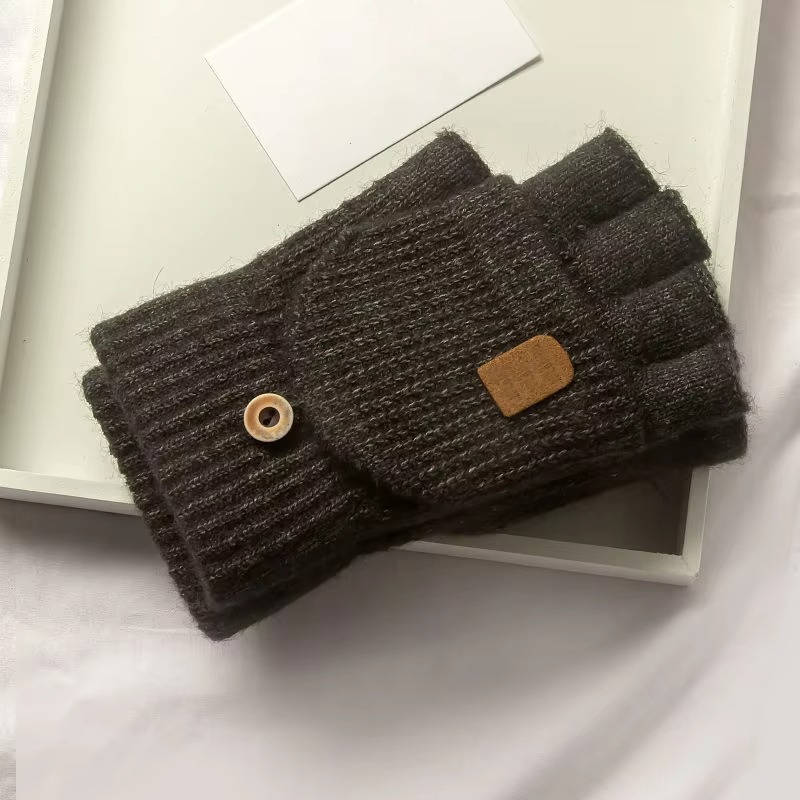 Warm Knitted Fingerless Gloves With Button Patch For Cold Weather Texting And Touchscreen Use