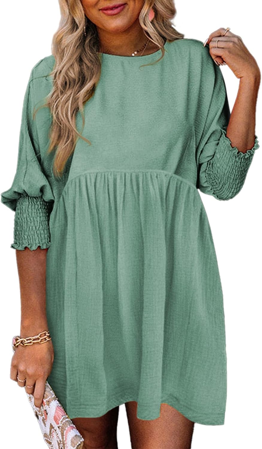 Ruched summer day dress in a flowy feminine silhouette with figure-flattering waist detailing