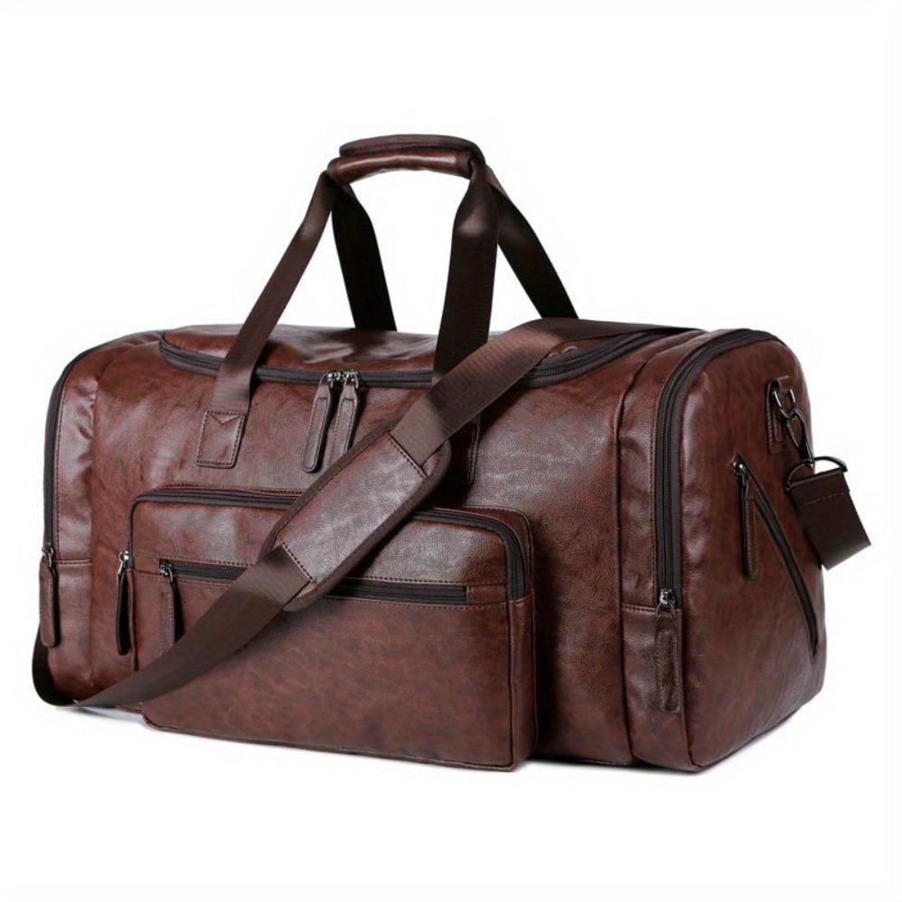 Wavlynn Aiden vegan leather duffle bag tan brown spacious travel weekender adjustable shoulder strap