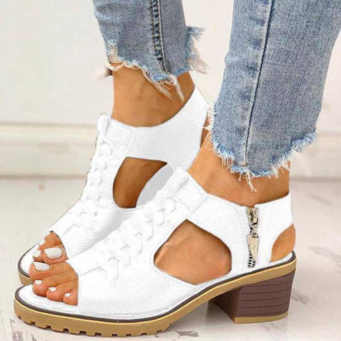 Women's beige high heel adjustable sandals with sleek straps and cushioned insole for all-day comfort