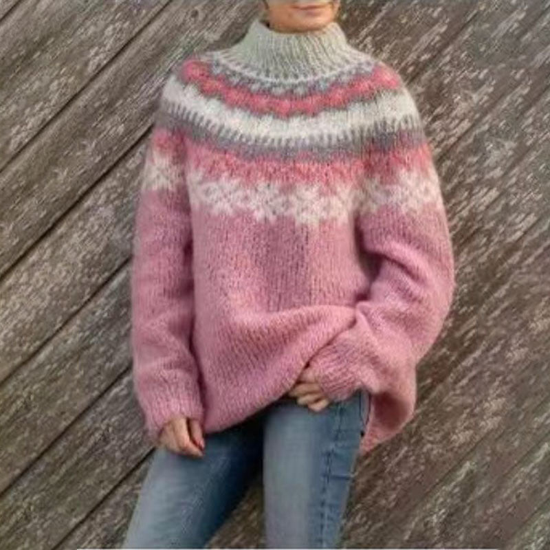 Women's Nordic pattern knit sweater relaxed fit soft cozy winter style in classic design