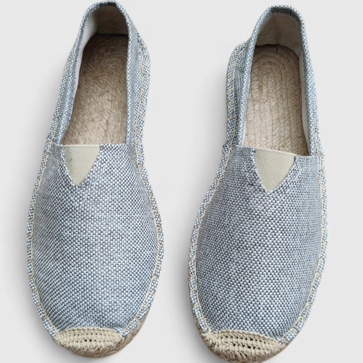 White mesh slip-on espadrilles with braided jute sole, lightweight breathable flat summer shoes