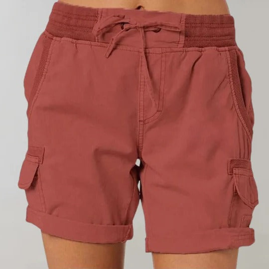 Women's high-waisted shorts with elastic waistband, relaxed cut, lightweight breathable fabric for summer