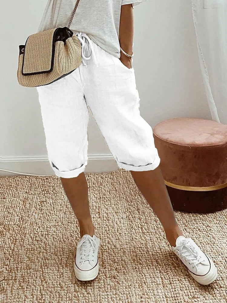 Women's relaxed fit drawstring shorts lightweight casual everyday warm weather style with pockets