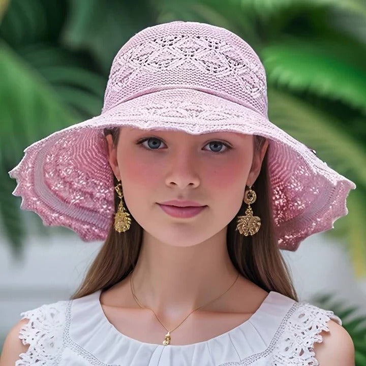 Wavlynn wide-brim sun hat beige foldable lightweight UV protection elegant summer outdoor style