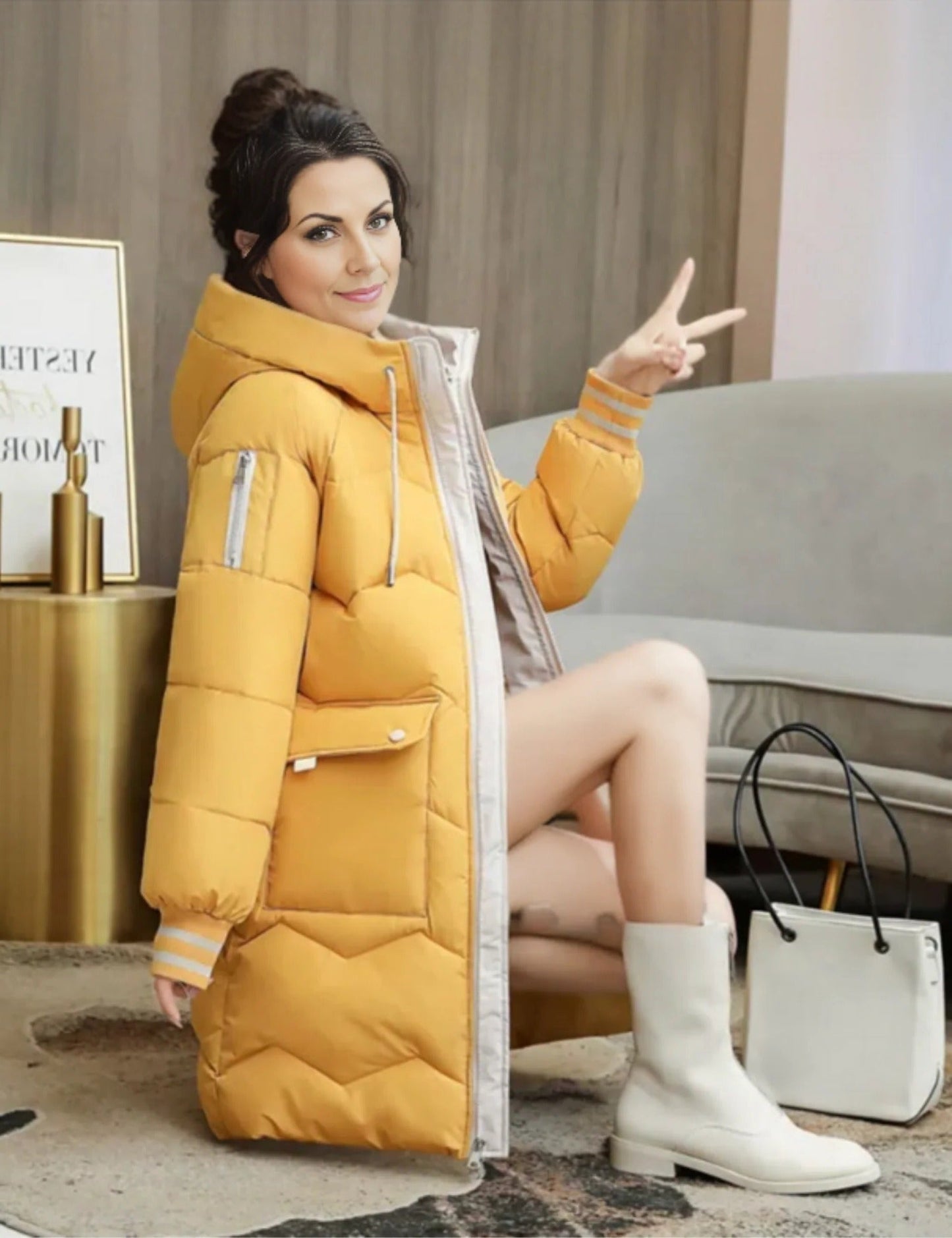 Men's black tailored-fit puffer coat with soft-lined hood, insulated for cold weather warmth
