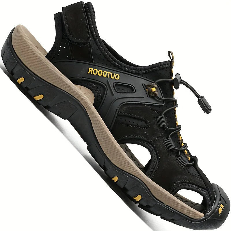Men's Rugged Mountain Hiking Sandals With Closed Toe Adjustable Straps All Terrain Traction