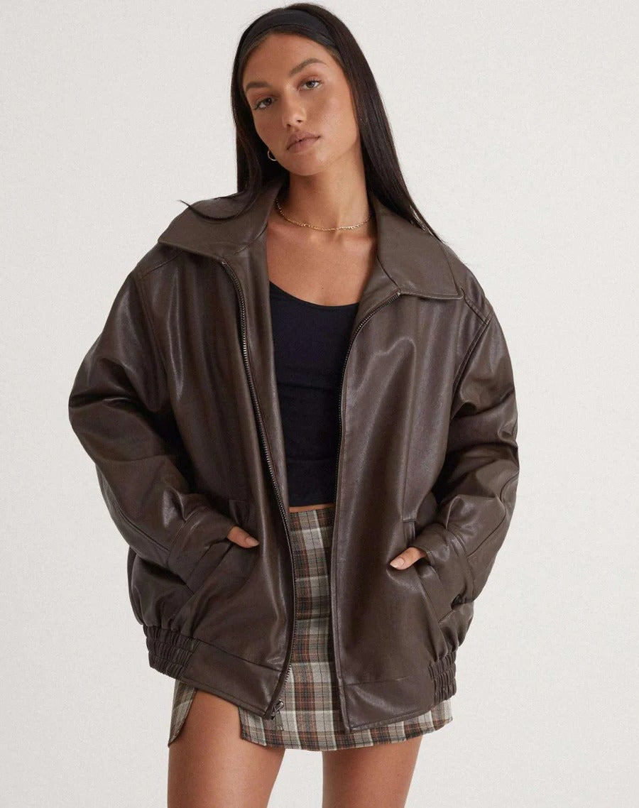Black oversized leather-look jacket relaxed roomy silhouette urban layering staple