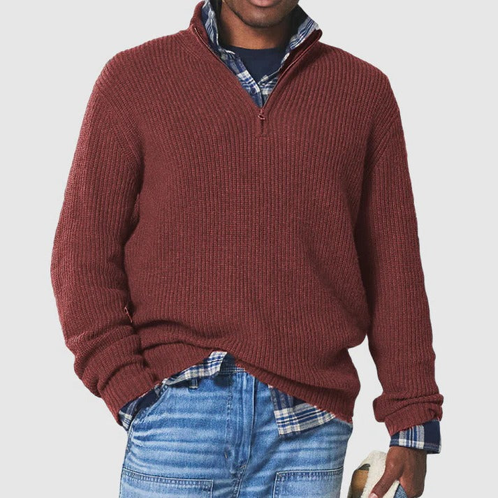 Men's half-zip warm sweater classic rib-knit texture structured clean look everyday layering