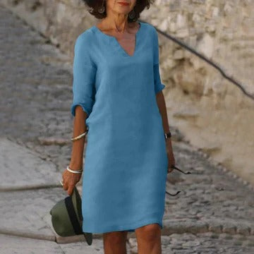Women's loose fit casual dress in lightweight fabric, relaxed silhouette perfect for warm-weather everyday wear