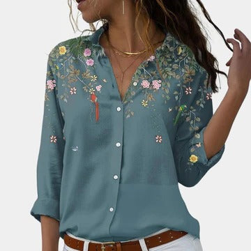 TrendAura floral women's blouse draped silhouette, versatile desk-to-dinner professional top