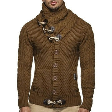 Beige knitted sweater toggle closure ribbed cuffs structured smart-casual everyday layering piece