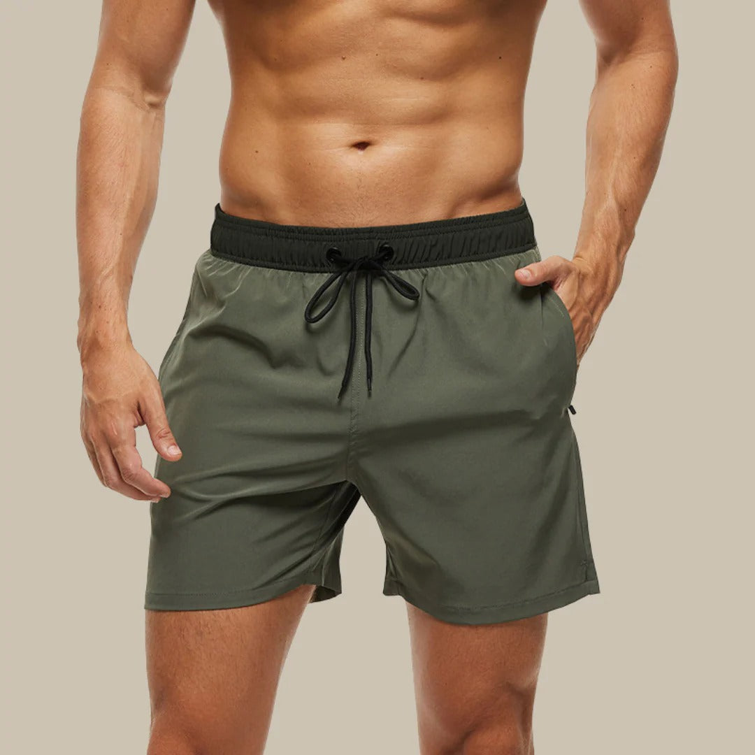 Men's navy blue swim shorts casual relaxed fit with quick-dry lightweight fabric for active wear